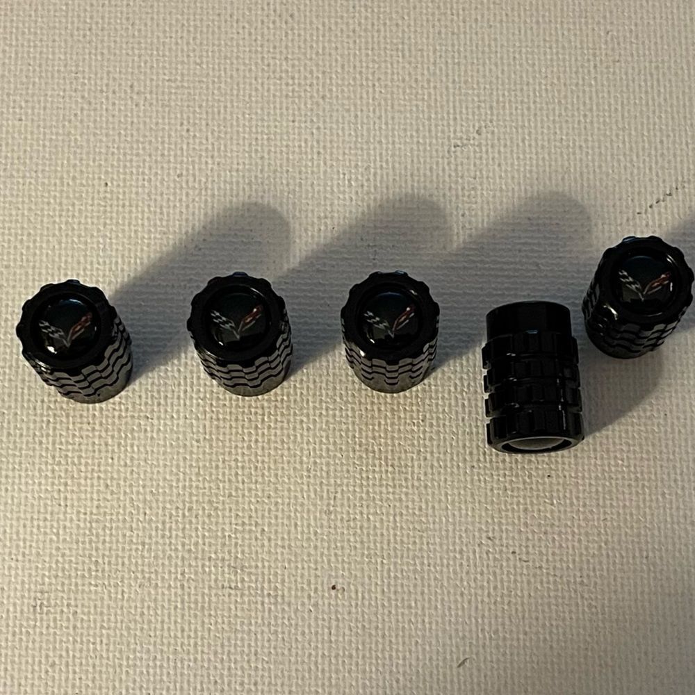 Corvette Logo Valve Stem Caps in Black Set of 5 NWT